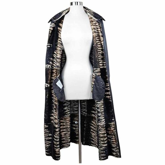 Artico Black Leather Long Trench Coat Animal Print Shearling $5,495 Size 42 - Picture 4 of 14